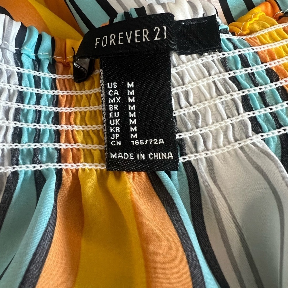 Forever 21 Medium Strapless Yellow Blue White Stripe Jumpsuit Casual - Picture 7 of 9